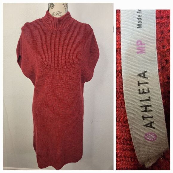 Athleta Pinewood Sweater Dress Size MP Mock Neck 100% Merino Burgundy Knit - Picture 1 of 12